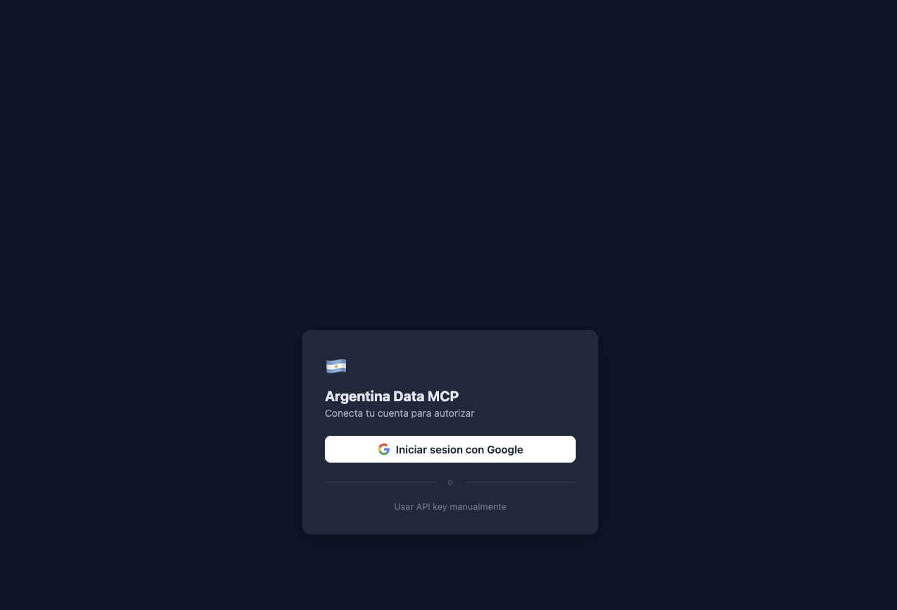 Pagina de autorizacion Argentina Data MCP con boton Iniciar sesion con Google
