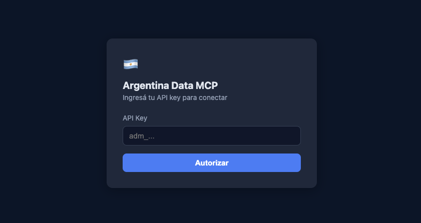 Pantalla de autorizacion con API key