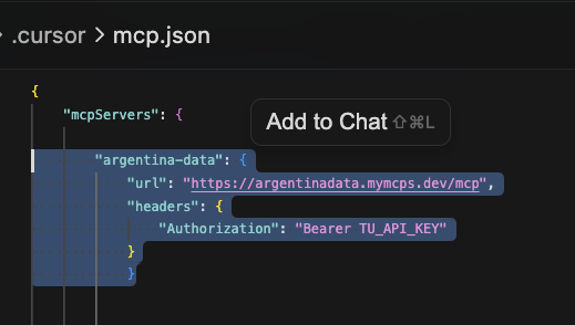 Archivo mcp.json con la configuracion